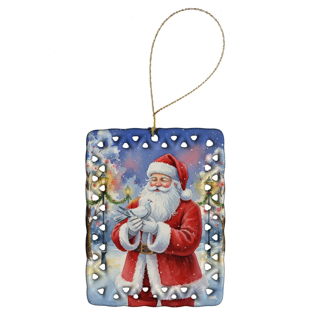 Pigeon with Santa Claus Porcelain Ornament Christmas Tree Hanging Decorations for Home Christmas Holiday, Rectangle, Gift, Multicolor