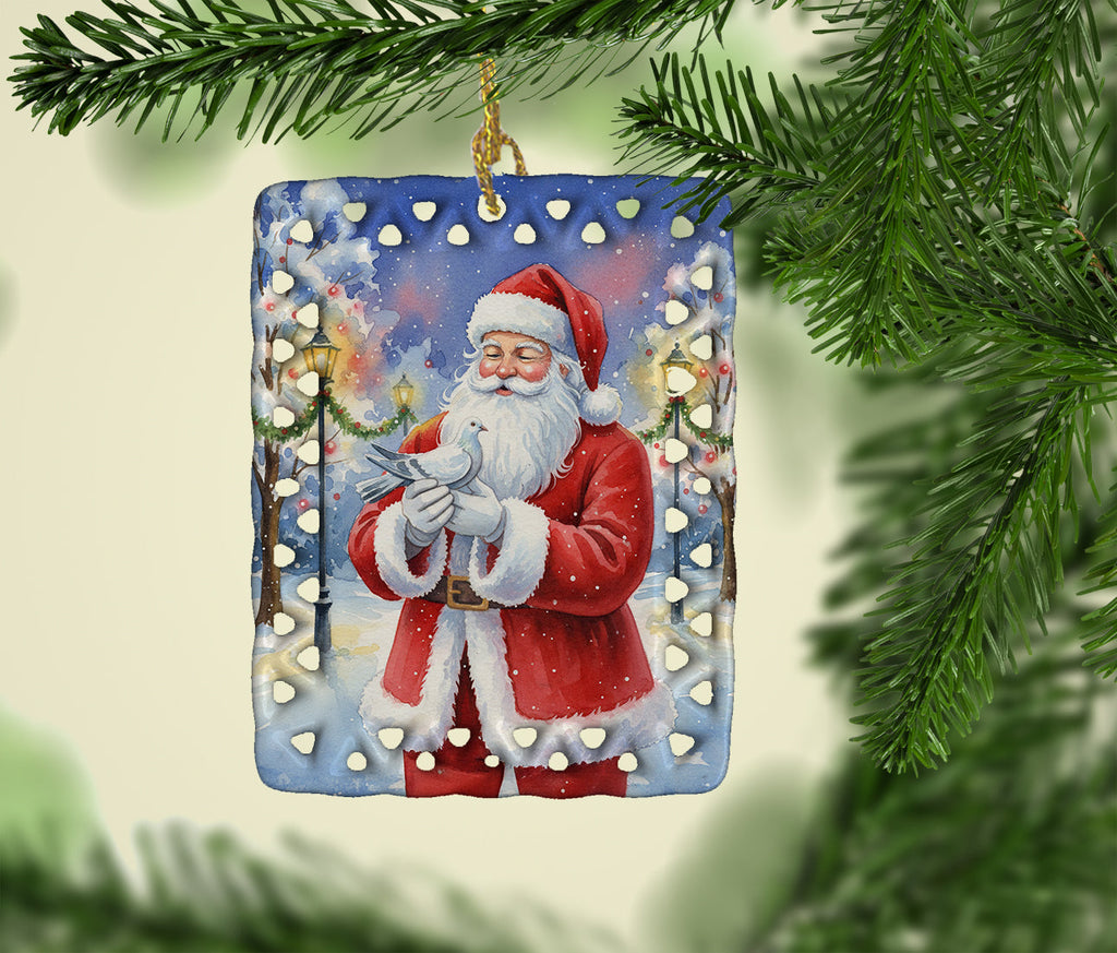 Pigeon with Santa Claus Porcelain Ornament Christmas Tree Hanging Decorations for Home Christmas Holiday, Rectangle, Gift, Multicolor