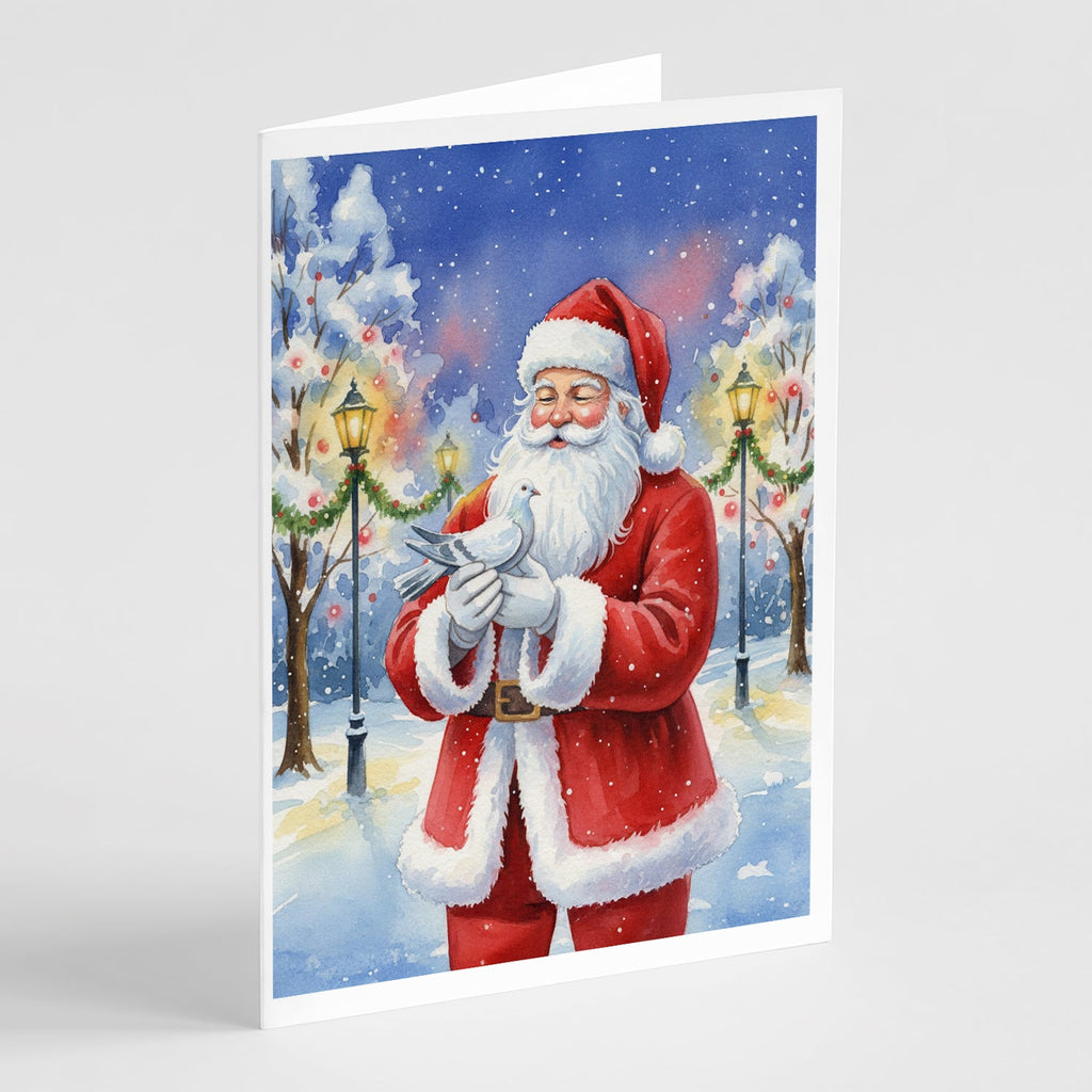 Pigeon with Santa Claus Greeting Cards Pack of 8 Blank Cards with Envelopes Whimsical A7 Size 5x7