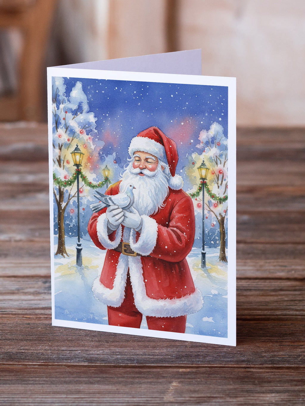 Pigeon with Santa Claus Greeting Cards Pack of 8 Blank Cards with Envelopes Whimsical A7 Size 5x7