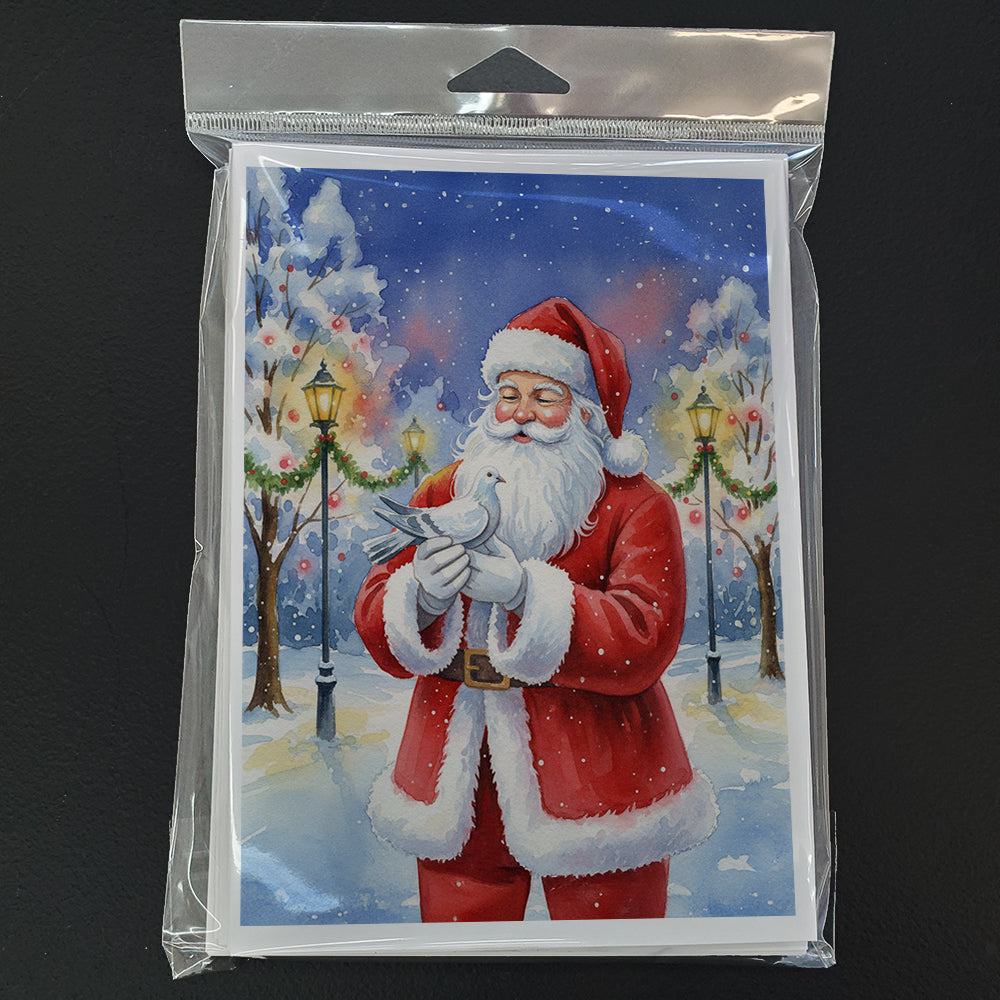 Pigeon with Santa Claus Greeting Cards Pack of 8 Blank Cards with Envelopes Whimsical A7 Size 5x7