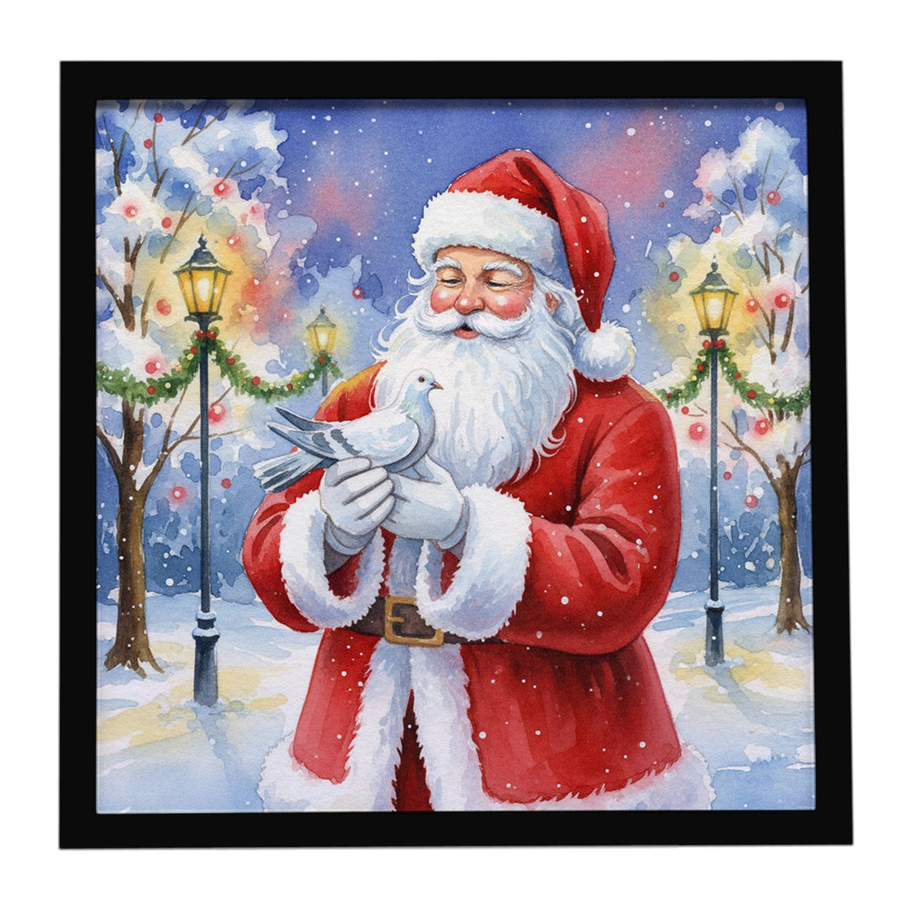Pigeon with Santa Claus Framed Metal Print Bathroom, Kitchen, Office, Home Decor Wall Art Ready to Hang, Square, 8X8