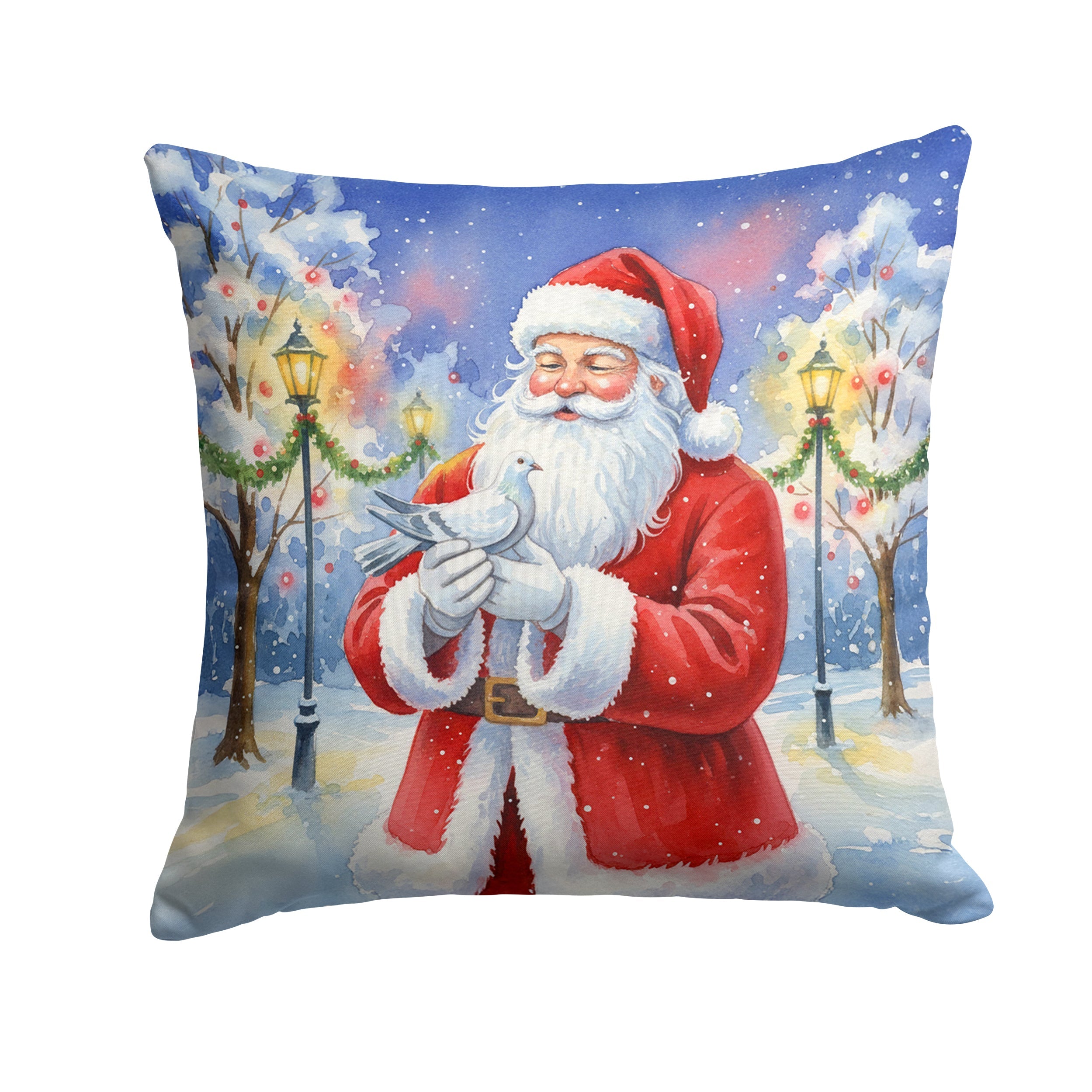 Pigeon with Santa Claus Decorative Throw Pillow 14x14 Indoor Outdoor Accent Cushion, Fabric Cover with Insert for Sofa, Bed, Porch & Living Room