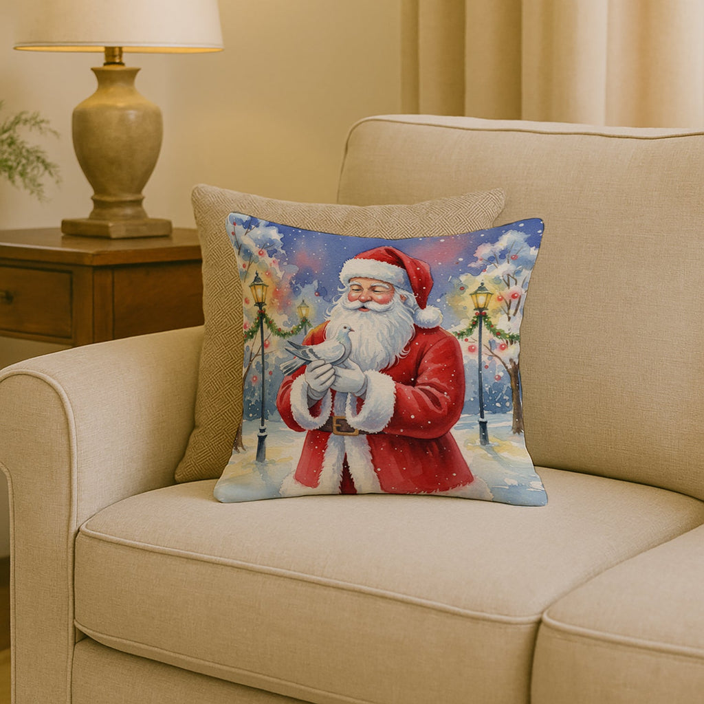Pigeon with Santa Claus Decorative Throw Pillow 18x18 Indoor Outdoor Accent Cushion, Fabric Cover with Insert for Sofa, Bed, Porch & Living Room