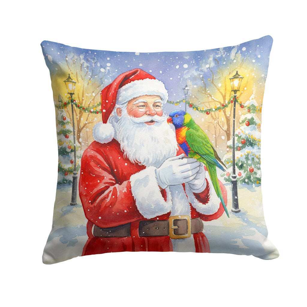 Rainbow Lorikeet with Santa Claus Decorative Throw Pillow 14x14 Indoor Outdoor Accent Cushion, Fabric Cover with Insert for Sofa, Bed, Porch & Living Room