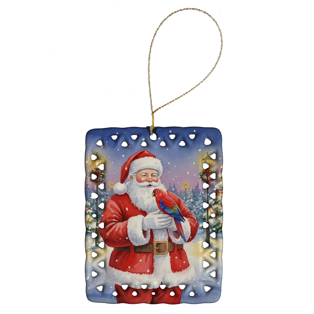 Red Lory with Santa Claus Porcelain Ornament Christmas Tree Hanging Decorations for Home Christmas Holiday, Rectangle, Gift, Multicolor