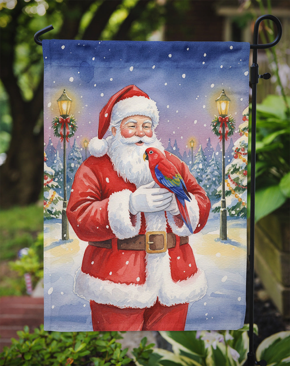 Red Lory with Santa Claus Garden Flag Mailbox Decorative Yard Banner Outside Patio Artwork for Flower Beds, Garden Size, Multicolor