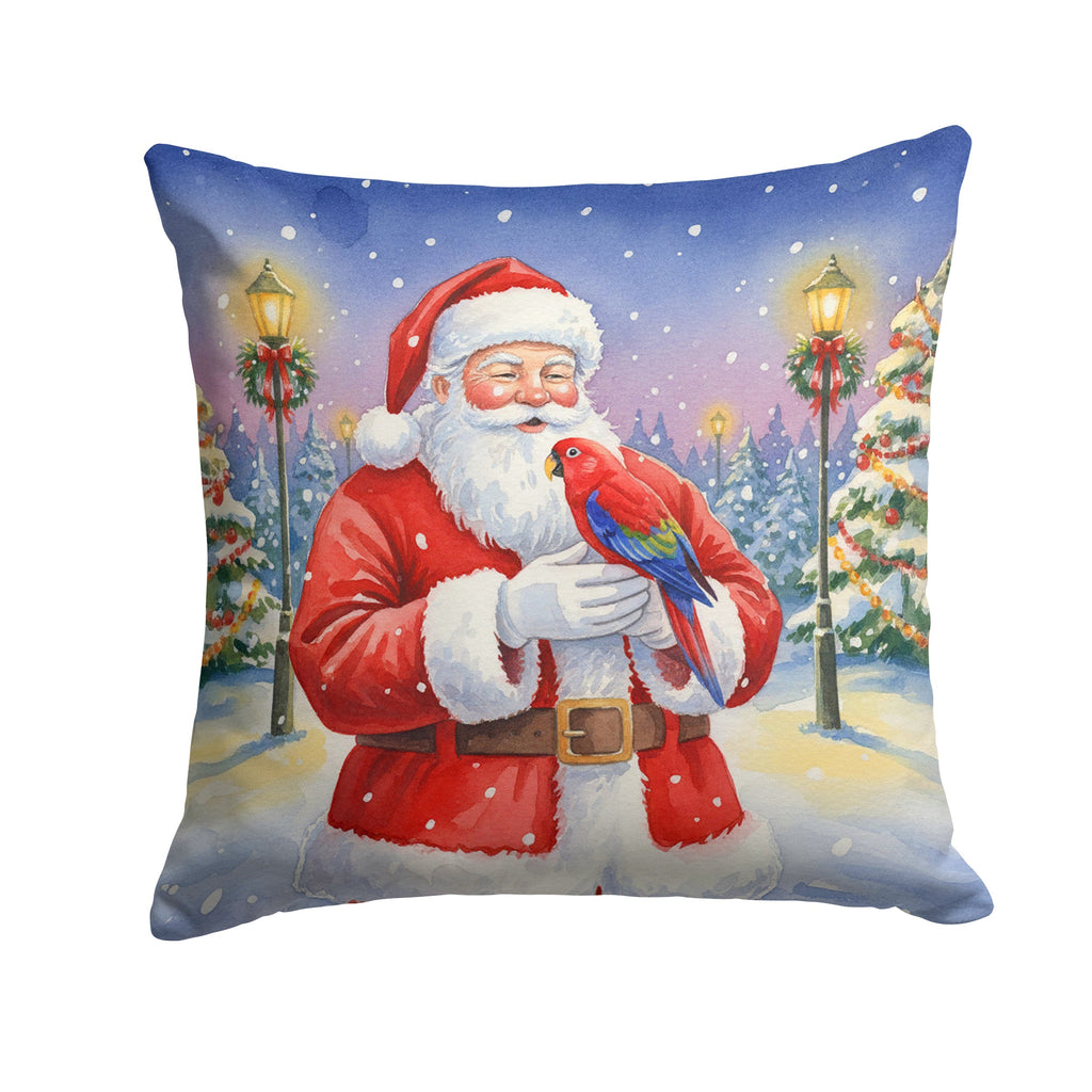 Red Lory with Santa Claus Decorative Throw Pillow 14x14 Indoor Outdoor Accent Cushion, Fabric Cover with Insert for Sofa, Bed, Porch & Living Room