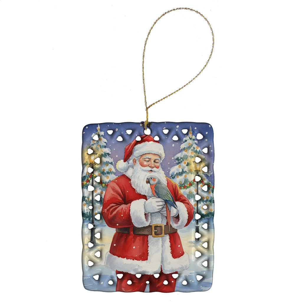 Red Bellied Parrot with Santa Claus Porcelain Ornament Christmas Tree Hanging Decorations for Home Christmas Holiday, Rectangle, Gift, Multicolor
