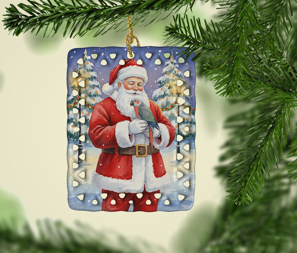 Red Bellied Parrot with Santa Claus Porcelain Ornament Christmas Tree Hanging Decorations for Home Christmas Holiday, Rectangle, Gift, Multicolor