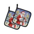 Red Bellied Parrot with Santa Claus Pot Holder Set of 2 Heat Resistant Quilted Hot Pads 7.5 x 7.5 Inch, Insulated Kitchen Trivets for Cooking & Baking