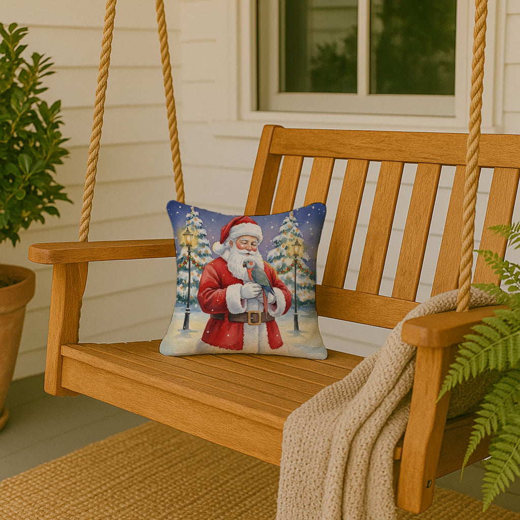 Red Bellied Parrot with Santa Claus Decorative Throw Pillow 14x14 Indoor Outdoor Accent Cushion, Fabric Cover with Insert for Sofa, Bed, Porch & Living Room