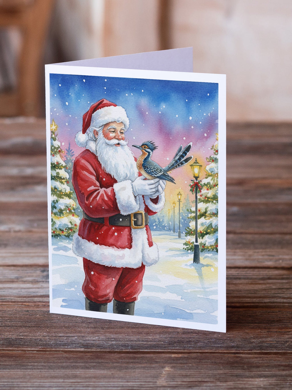 Roadrunner with Santa Claus Greeting Cards Pack of 8 Blank Cards with Envelopes Whimsical A7 Size 5x7