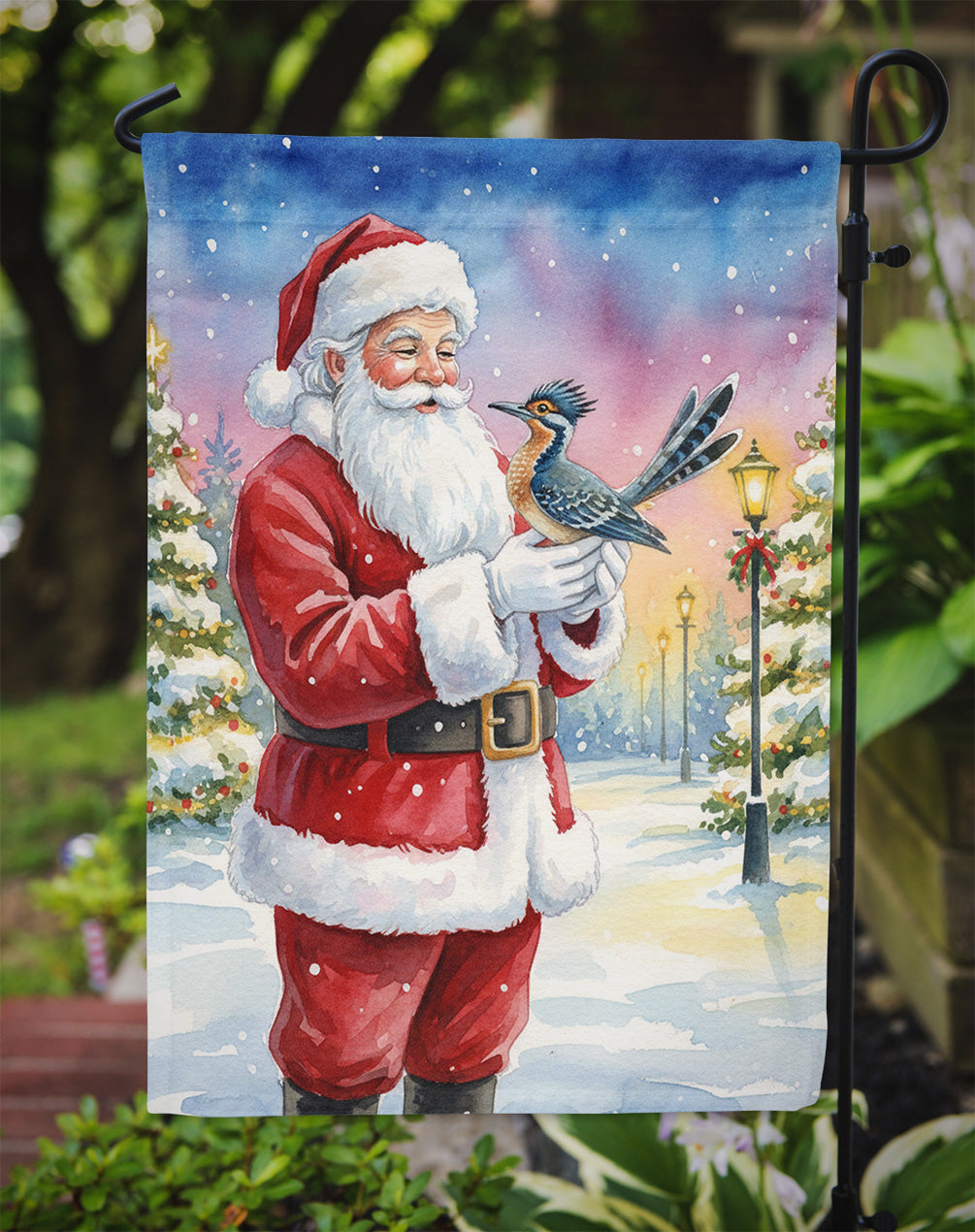 Roadrunner with Santa Claus Garden Flag Mailbox Decorative Yard Banner Outside Patio Artwork for Flower Beds, Garden Size, Multicolor
