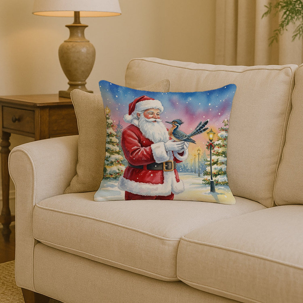 Roadrunner with Santa Claus Decorative Throw Pillow 14x14 Indoor Outdoor Accent Cushion, Fabric Cover with Insert for Sofa, Bed, Porch & Living Room