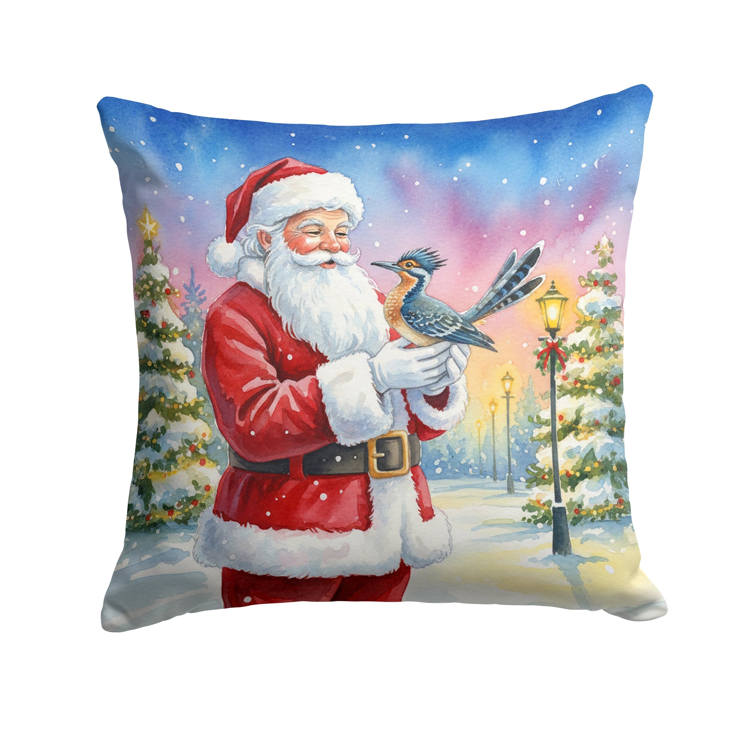 Roadrunner with Santa Claus Decorative Throw Pillow 18x18 Indoor Outdoor Accent Cushion, Fabric Cover with Insert for Sofa, Bed, Porch & Living Room