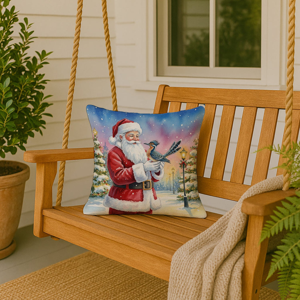 Roadrunner with Santa Claus Decorative Throw Pillow 18x18 Indoor Outdoor Accent Cushion, Fabric Cover with Insert for Sofa, Bed, Porch & Living Room