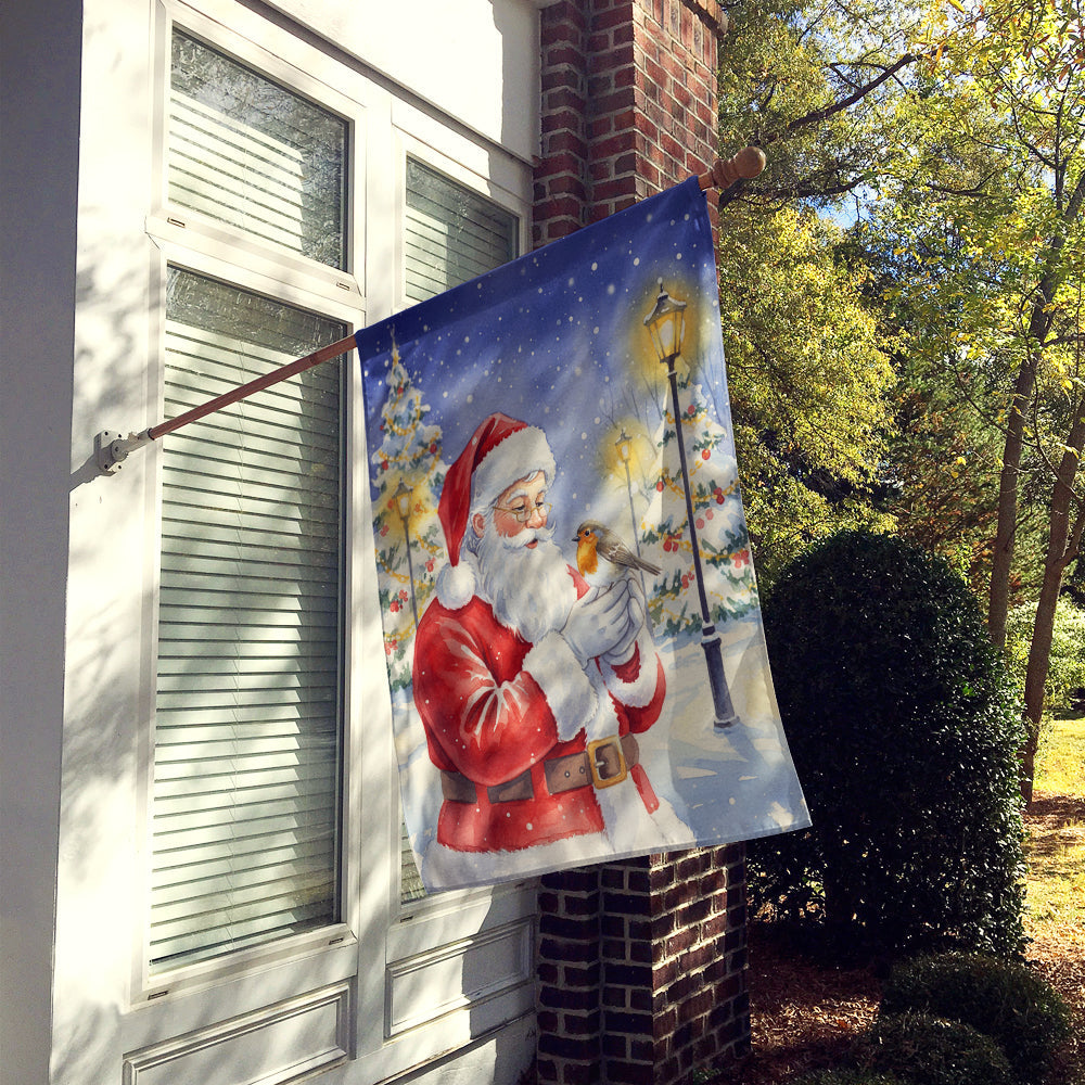 Robin with Santa Claus House Flag 28x40 Porch Sleeve Pole Decorative Outside Yard Banner Artwork Wall Hanging, Polyester