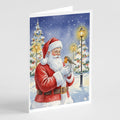 Robin with Santa Claus Greeting Cards Pack of 8 Blank Cards with Envelopes Whimsical A7 Size 5x7