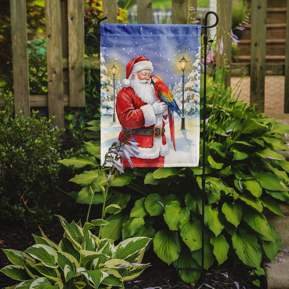 Scarlet Macaw with Santa Claus Garden Flag Mailbox Decorative Yard Banner Outside Patio Artwork for Flower Beds, Garden Size, Multicolor