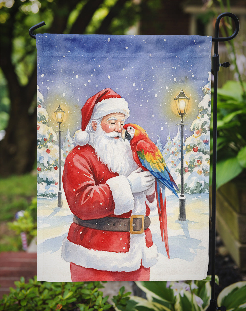 Scarlet Macaw with Santa Claus Garden Flag Mailbox Decorative Yard Banner Outside Patio Artwork for Flower Beds, Garden Size, Multicolor
