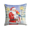 Scarlet Macaw with Santa Claus Decorative Throw Pillow 14x14 Indoor Outdoor Accent Cushion, Fabric Cover with Insert for Sofa, Bed, Porch & Living Room