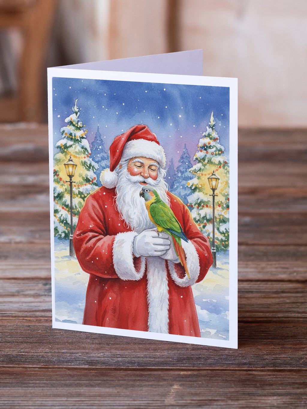 Senegal Parrot with Santa Claus Greeting Cards Pack of 8 Blank Cards with Envelopes Whimsical A7 Size 5x7