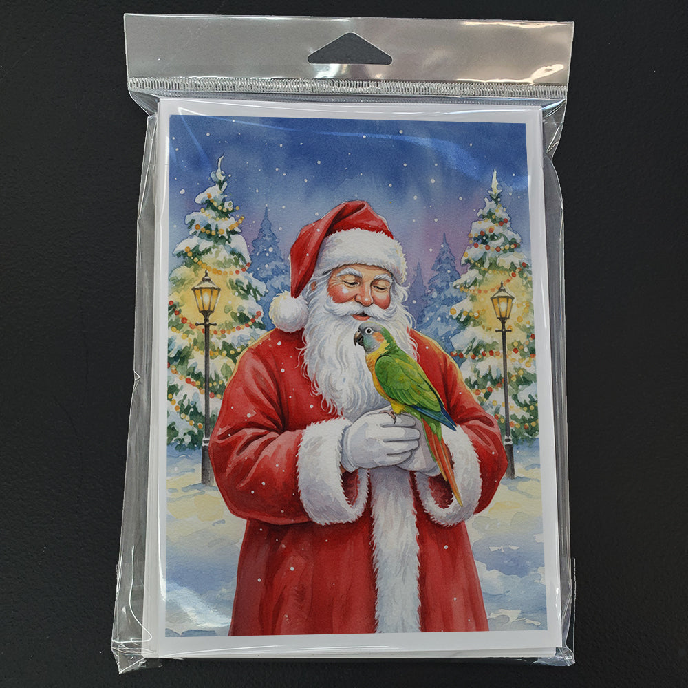 Senegal Parrot with Santa Claus Greeting Cards Pack of 8 Blank Cards with Envelopes Whimsical A7 Size 5x7