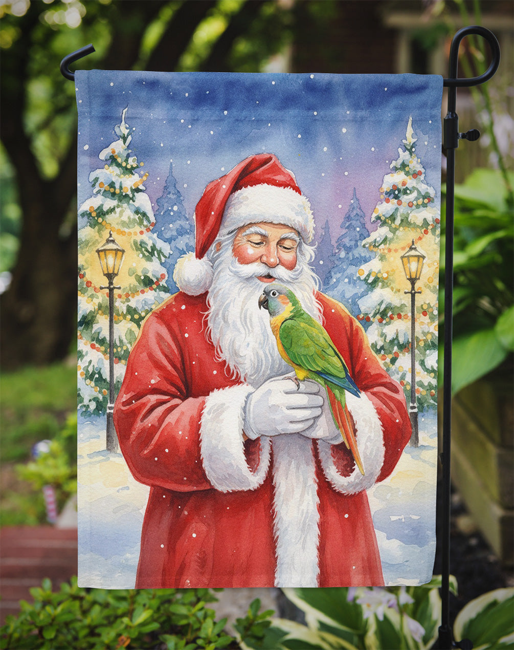 Senegal Parrot with Santa Claus Garden Flag Mailbox Decorative Yard Banner Outside Patio Artwork for Flower Beds, Garden Size, Multicolor