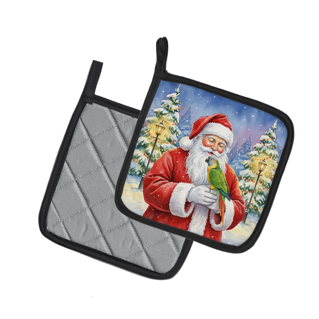 Senegal Parrot with Santa Claus Pot Holder Set of 2 Heat Resistant Quilted Hot Pads 7.5 x 7.5 Inch, Insulated Kitchen Trivets for Cooking & Baking