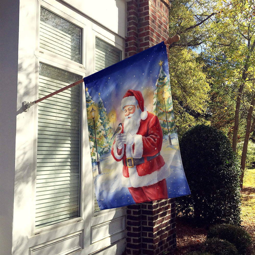 Society Finch with Santa Claus House Flag 28x40 Porch Sleeve Pole Decorative Outside Yard Banner Artwork Wall Hanging, Polyester