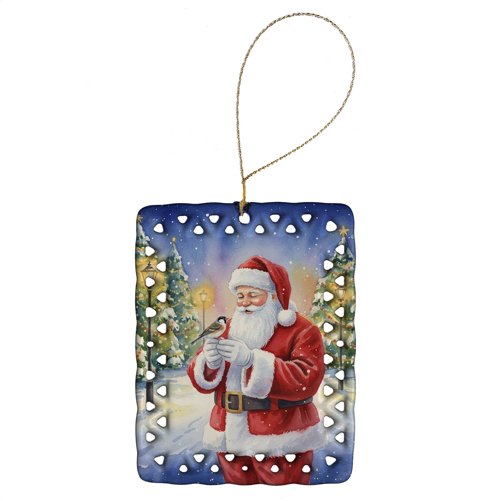 Society Finch with Santa Claus Porcelain Ornament Christmas Tree Hanging Decorations for Home Christmas Holiday, Rectangle, Gift, Multicolor
