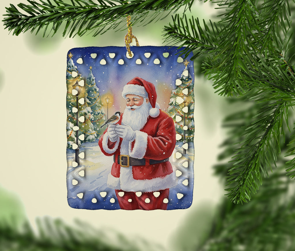 Society Finch with Santa Claus Porcelain Ornament Christmas Tree Hanging Decorations for Home Christmas Holiday, Rectangle, Gift, Multicolor