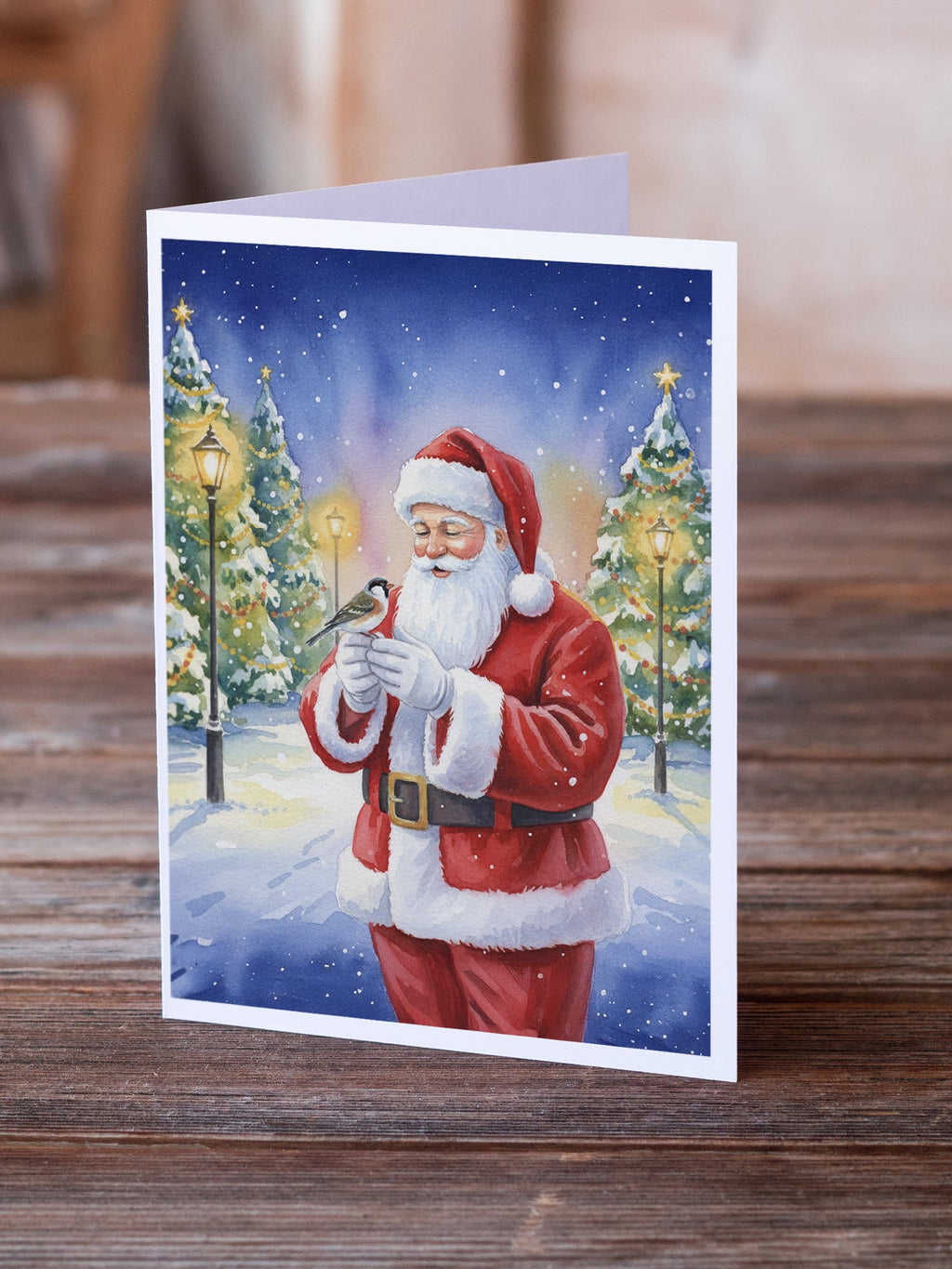 Society Finch with Santa Claus Greeting Cards Pack of 8 Blank Cards with Envelopes Whimsical A7 Size 5x7