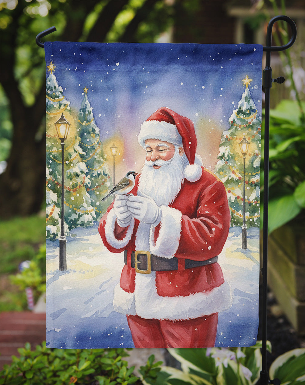 Society Finch with Santa Claus Garden Flag Mailbox Decorative Yard Banner Outside Patio Artwork for Flower Beds, Garden Size, Multicolor