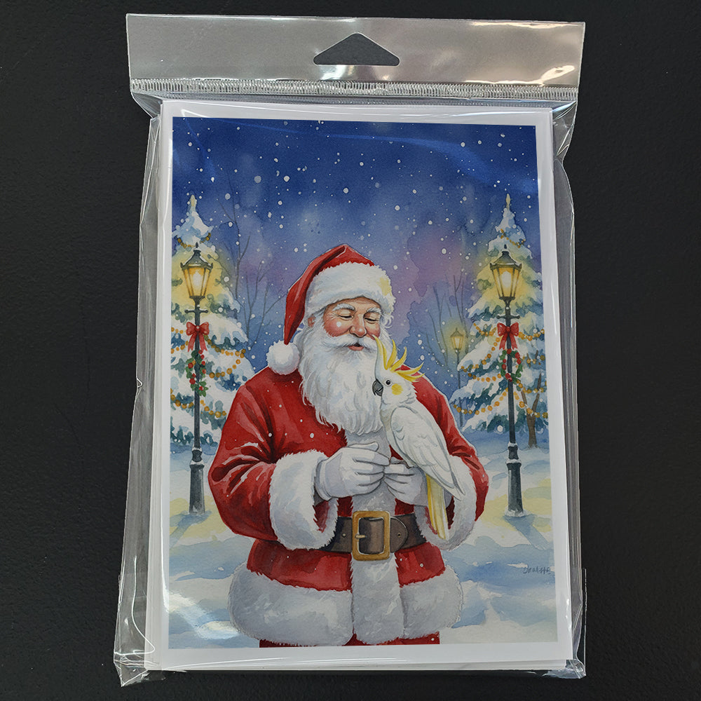 Sulphur Crested Cockatoo with Santa Claus Greeting Cards Pack of 8 Blank Cards with Envelopes Whimsical A7 Size 5x7