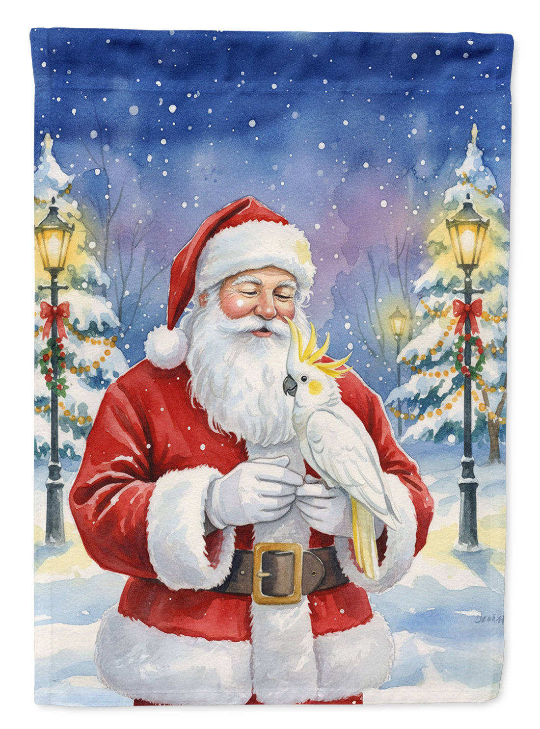 Sulphur Crested Cockatoo with Santa Claus Garden Flag Mailbox Decorative Yard Banner Outside Patio Artwork for Flower Beds, Garden Size, Multicolor