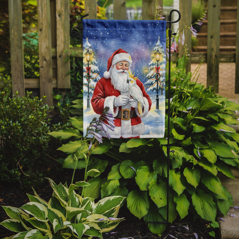 Sulphur Crested Cockatoo with Santa Claus Garden Flag Mailbox Decorative Yard Banner Outside Patio Artwork for Flower Beds, Garden Size, Multicolor