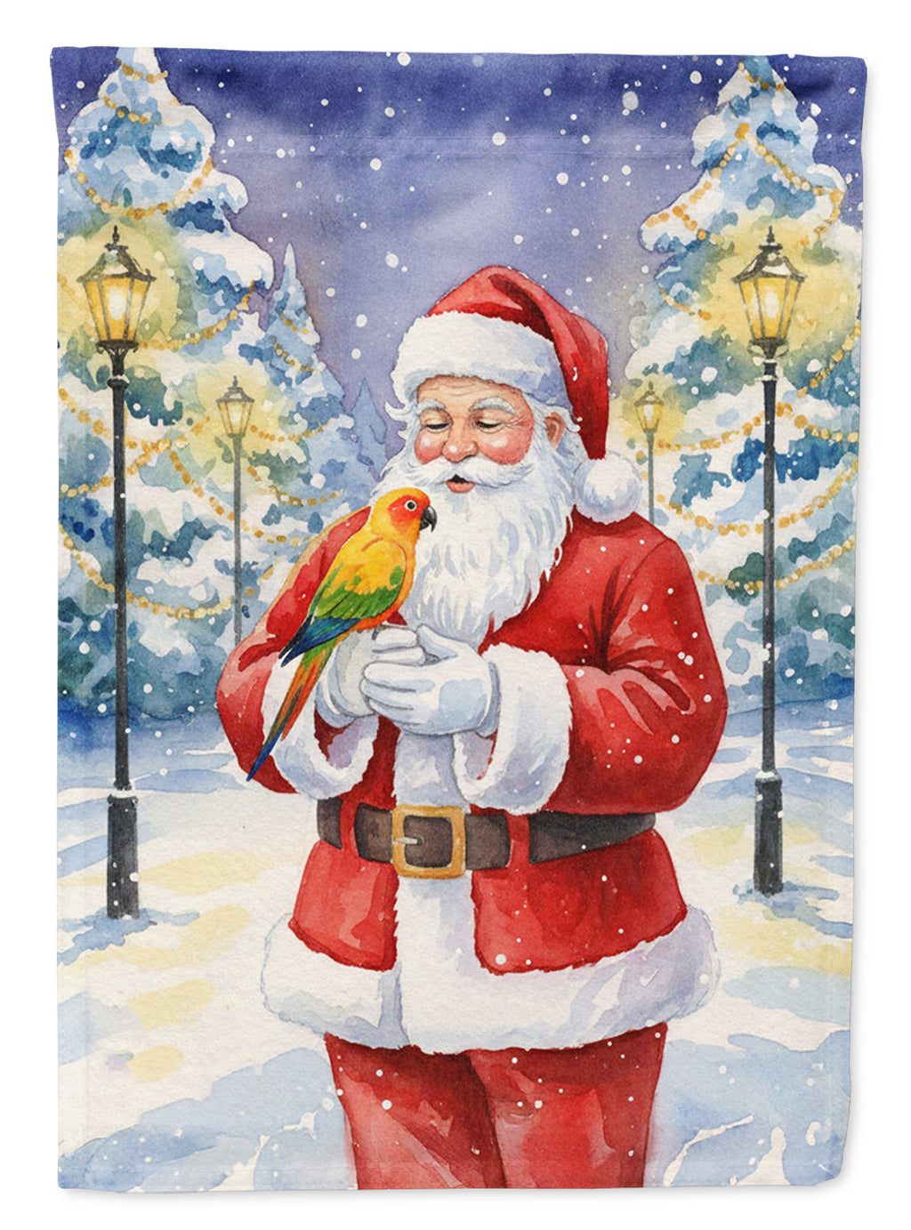 Sun Conure with Santa Claus House Flag 28x40 Porch Sleeve Pole Decorative Outside Yard Banner Artwork Wall Hanging, Polyester