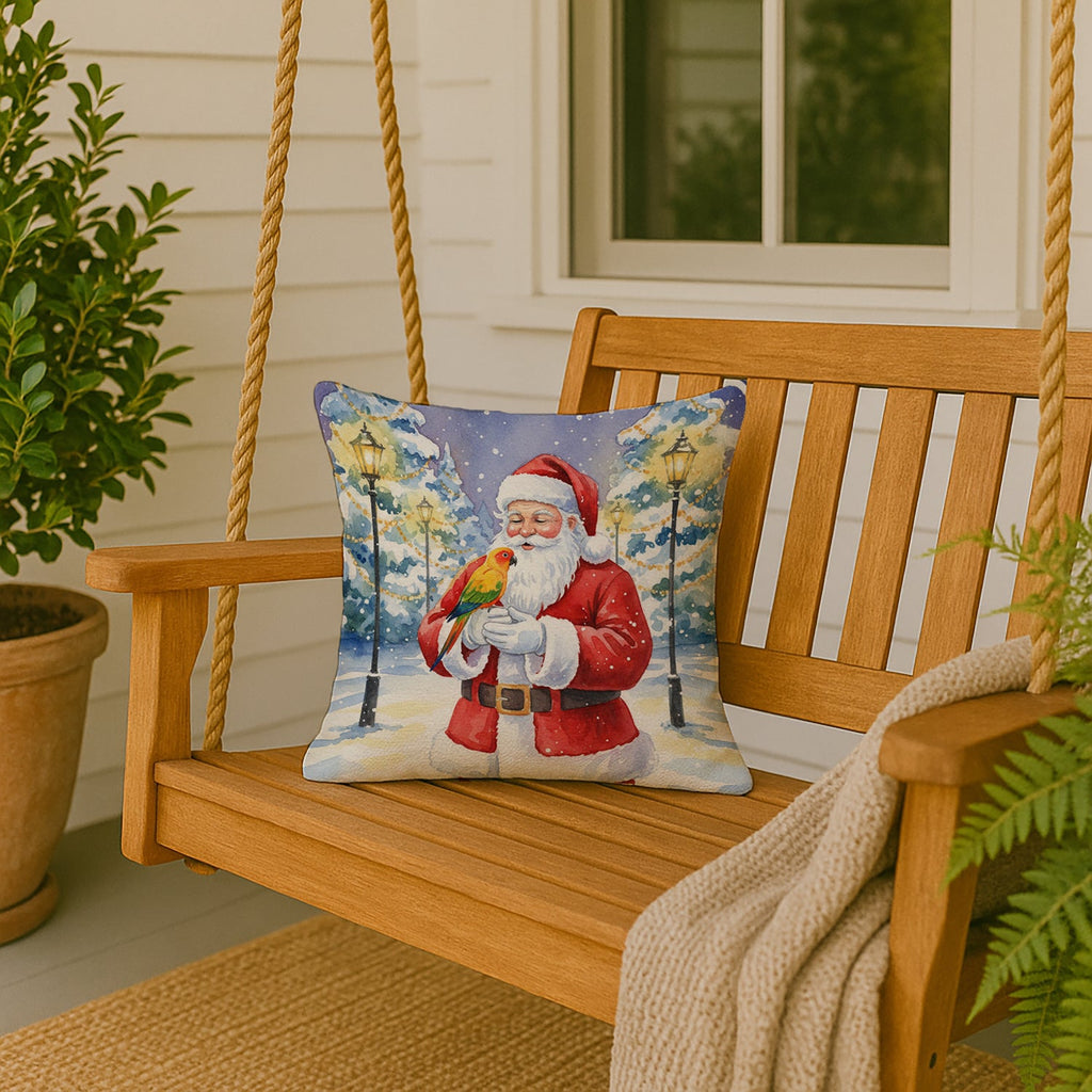 Sun Conure with Santa Claus Decorative Throw Pillow 18x18 Indoor Outdoor Accent Cushion, Fabric Cover with Insert for Sofa, Bed, Porch & Living Room