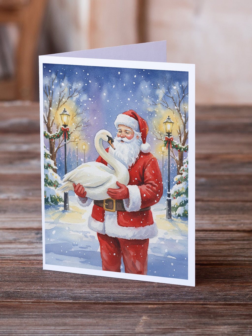 Swan with Santa Claus Greeting Cards Pack of 8 Blank Cards with Envelopes Whimsical A7 Size 5x7