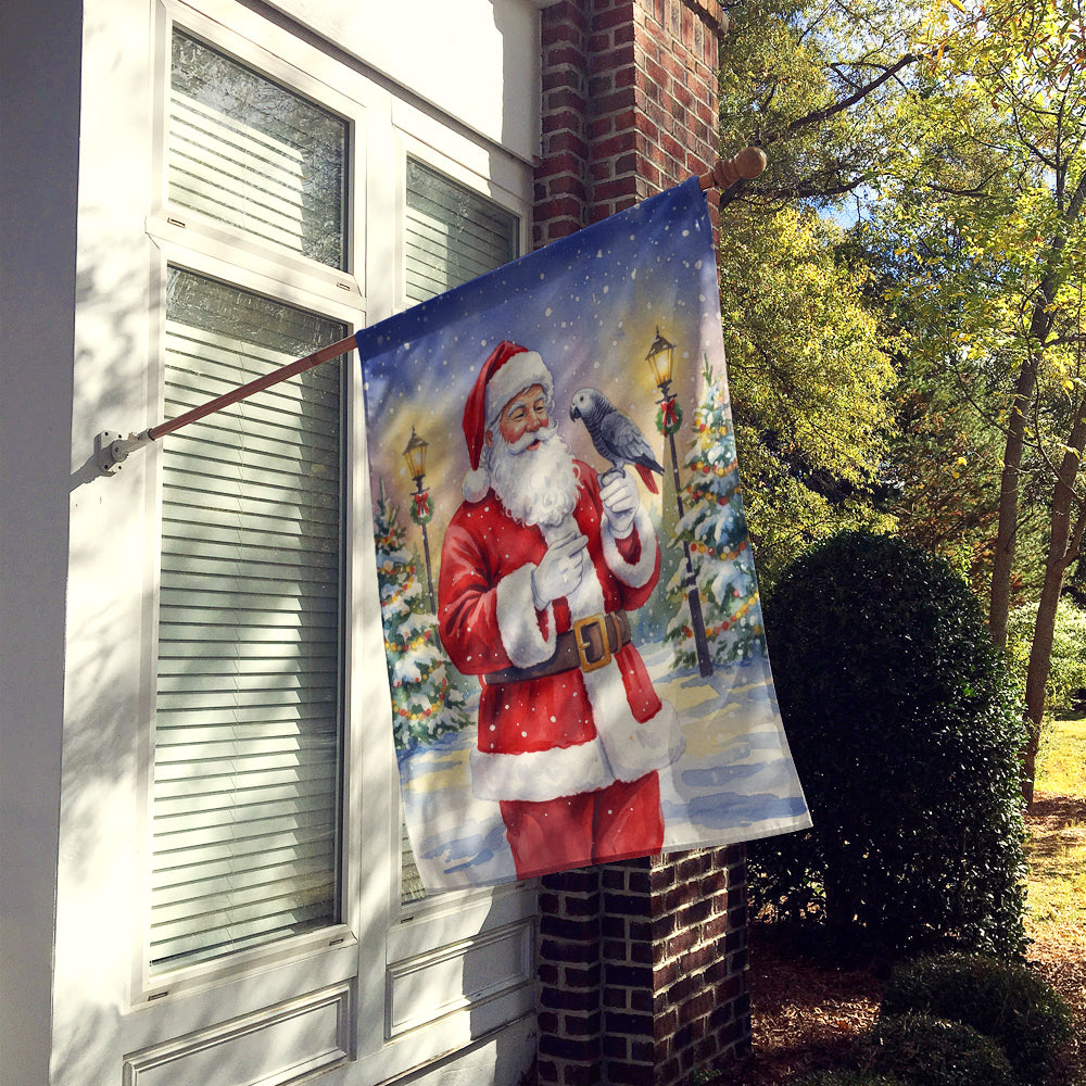 Timneh African Grey with Santa Claus House Flag 28x40 Porch Sleeve Pole Decorative Outside Yard Banner Artwork Wall Hanging, Polyester