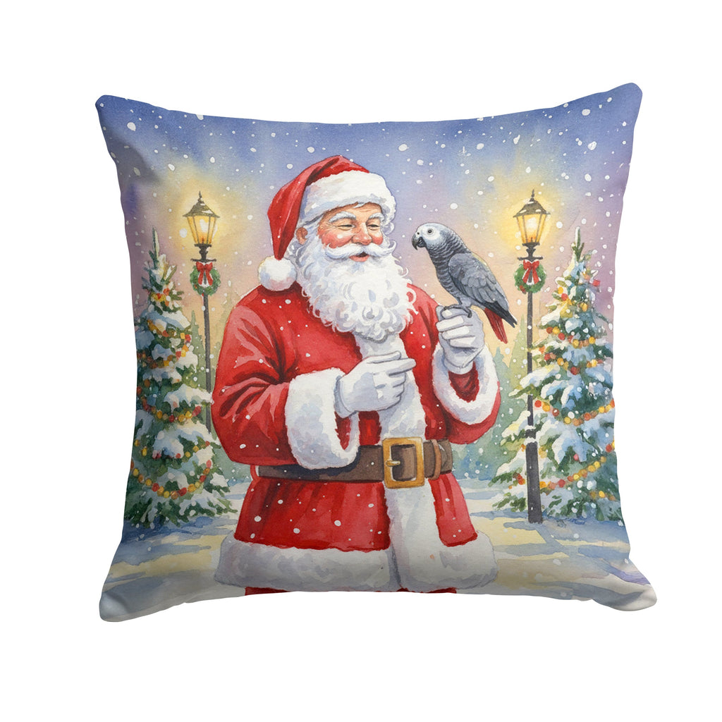 Timneh African Grey with Santa Claus Decorative Throw Pillow 14x14 Indoor Outdoor Accent Cushion, Fabric Cover with Insert for Sofa, Bed, Porch & Living Room