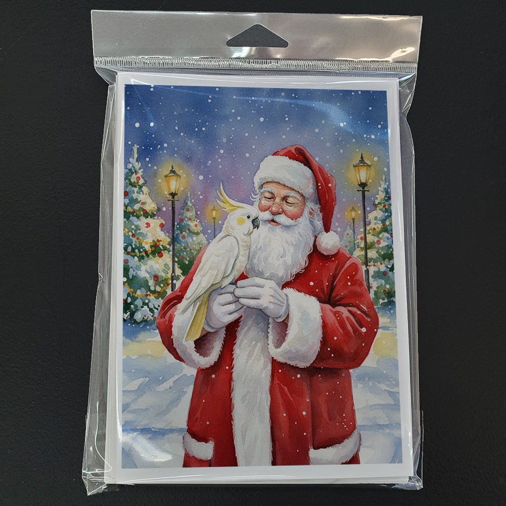 Umbrella Cockatoo with Santa Claus Greeting Cards Pack of 8 Blank Cards with Envelopes Whimsical A7 Size 5x7