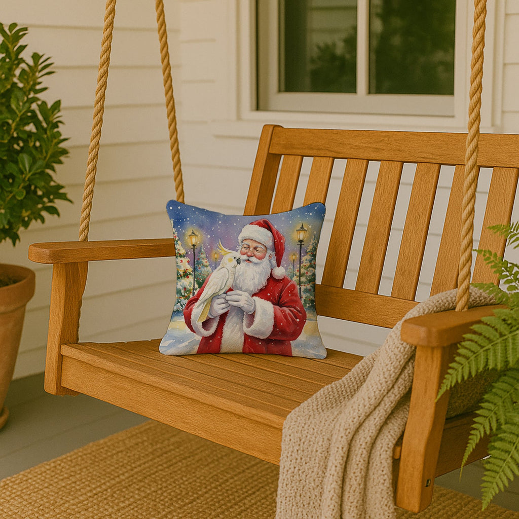 Umbrella Cockatoo with Santa Claus Decorative Throw Pillow 14x14 Indoor Outdoor Accent Cushion, Fabric Cover with Insert for Sofa, Bed, Porch & Living Room