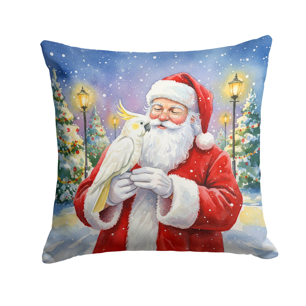 Umbrella Cockatoo with Santa Claus Decorative Throw Pillow 18x18 Indoor Outdoor Accent Cushion, Fabric Cover with Insert for Sofa, Bed, Porch & Living Room