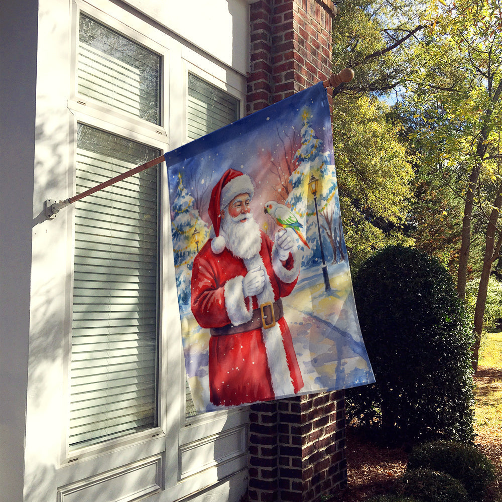 White Bellied Caique with Santa Claus House Flag 28x40 Porch Sleeve Pole Decorative Outside Yard Banner Artwork Wall Hanging, Polyester