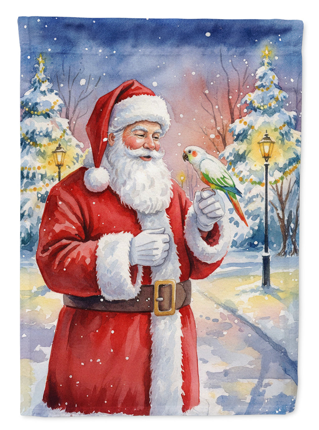 White Bellied Caique with Santa Claus Garden Flag Mailbox Decorative Yard Banner Outside Patio Artwork for Flower Beds, Garden Size, Multicolor