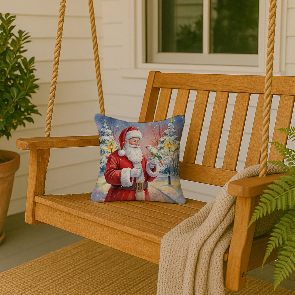 White Bellied Caique with Santa Claus Decorative Throw Pillow 14x14 Indoor Outdoor Accent Cushion, Fabric Cover with Insert for Sofa, Bed, Porch & Living Room