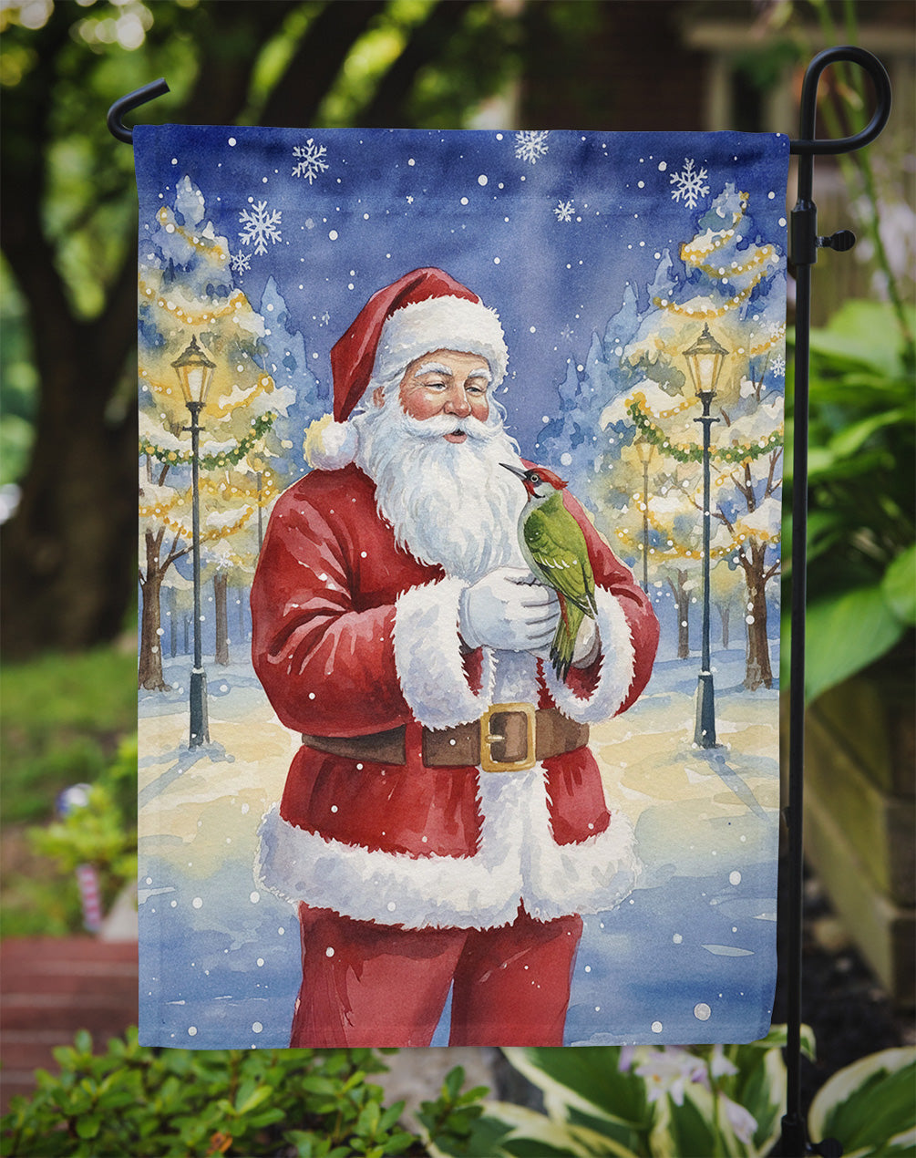 Woodpecker with Santa Claus Garden Flag Mailbox Decorative Yard Banner Outside Patio Artwork for Flower Beds, Garden Size, Multicolor